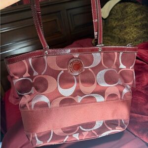 Coach Pink-Bordeaux Signature Canvas Tote